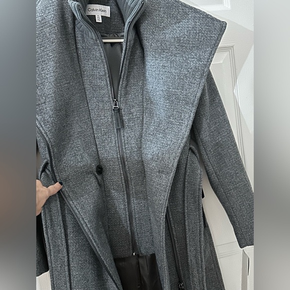 NWT Calvin Klein Wool Coat GRAY double layer high neck long  sz Large - Picture 5 of 7